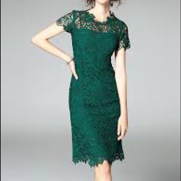 Metisu Dresses & Skirts - METISU Green Hollow Out lace Midi Dress size S